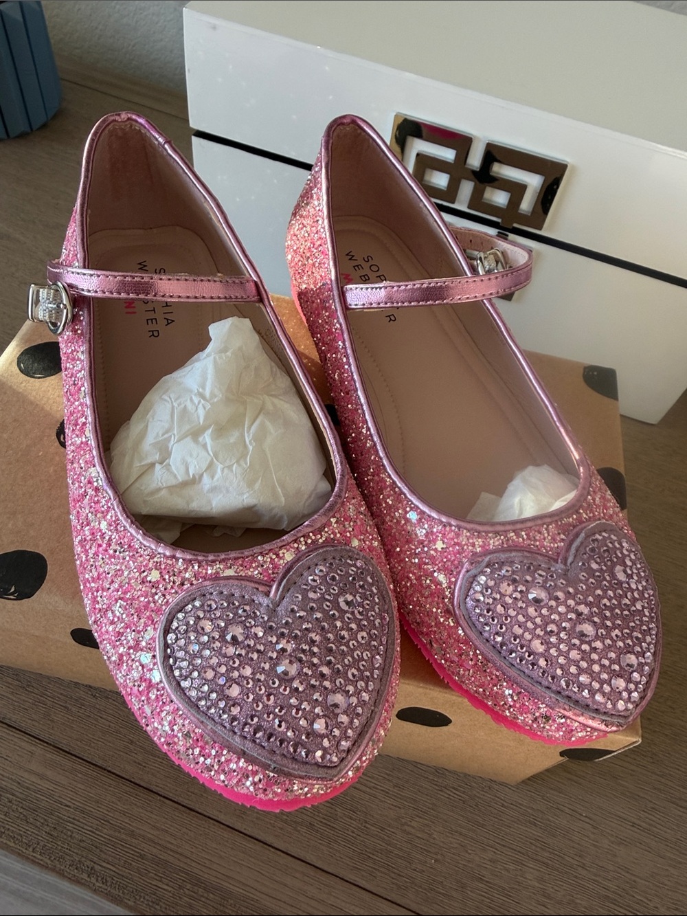 Sophia Webster Girls' Pink Glitter Heart Mary Jane Shoes Size 32